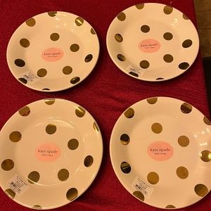 NEW Set Of 4 Rare Lenox Kate Spade Gold Deco Dot Salad Plates-New With Tags
